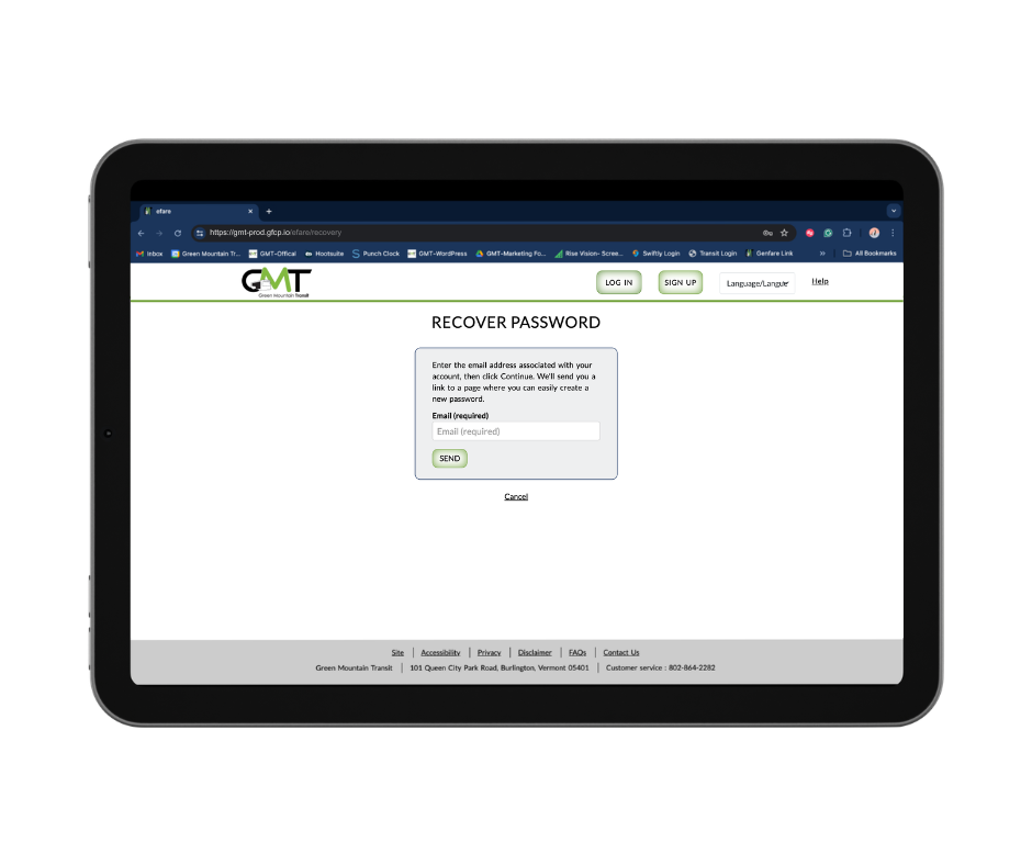 Enter email address field with Send button