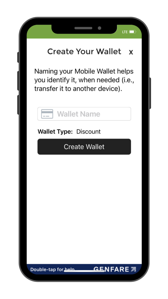 Create wallet screen with field to enter wallet name