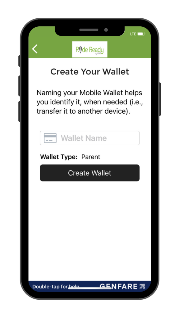 Create wallet screen with field to enter wallet name
