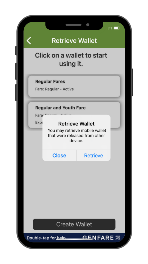 Retrieve pop up to attach selected mobile wallet to this device