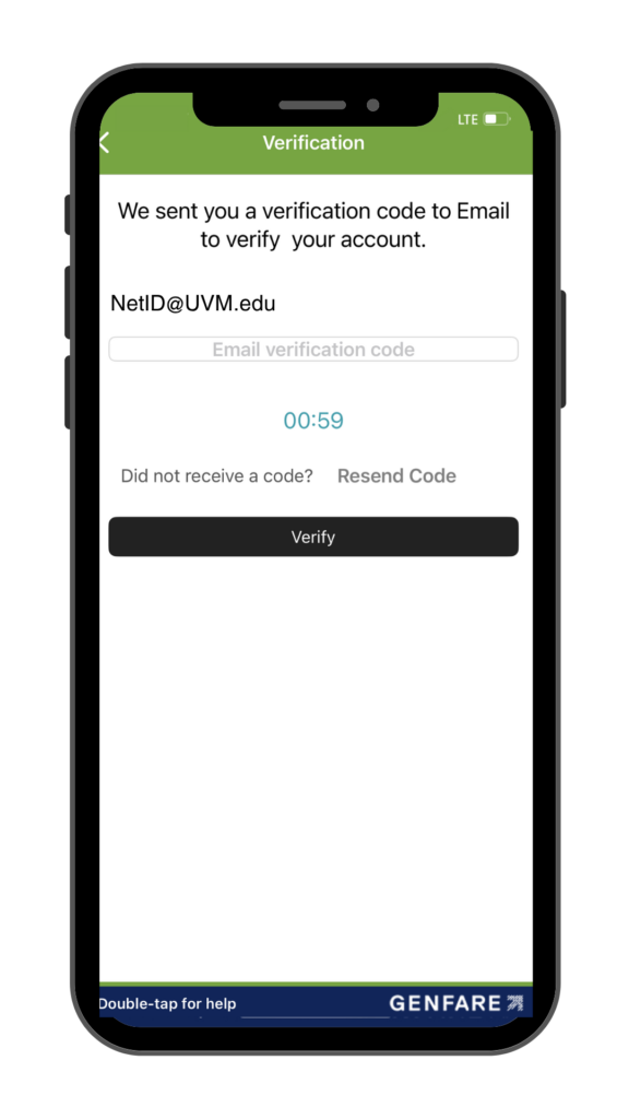 Enter the verification code sent to your email to confirm your Ride Ready account