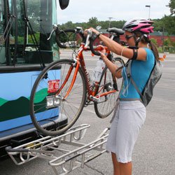 Illustration of step 1 of loading bike on bus