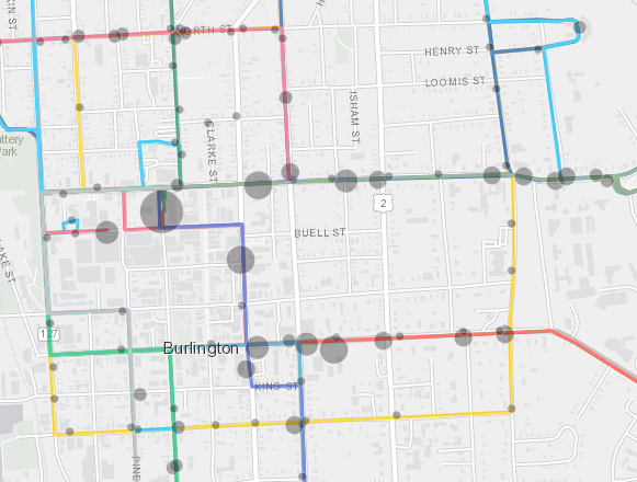 Snapshot depicting a map of stop level boardings